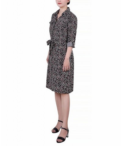 Petite Printed Long Sleeve Roll Tab Shirtdress Lilas Brushed Abstract $20.72 Dresses