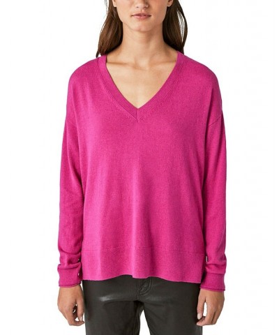 Women's Cloud-Soft V-Neck Long-Sleeve Sweater Pink $29.85 Sweaters