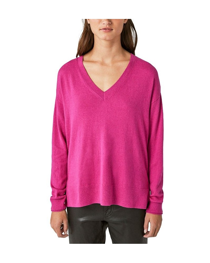 Women's Cloud-Soft V-Neck Long-Sleeve Sweater Pink $29.85 Sweaters