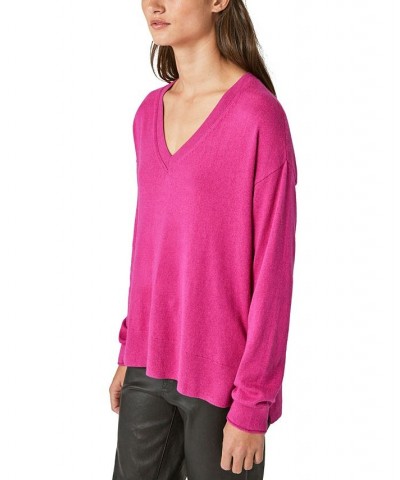 Women's Cloud-Soft V-Neck Long-Sleeve Sweater Pink $29.85 Sweaters