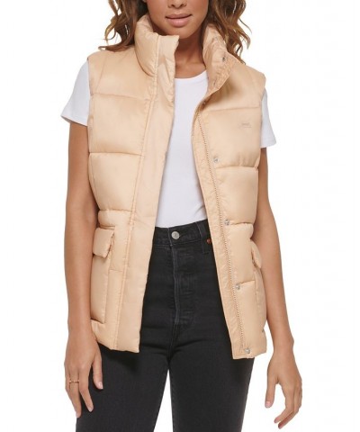 Women's Zippered Mock-Neck Puffer Vest Pink $32.20 Jackets