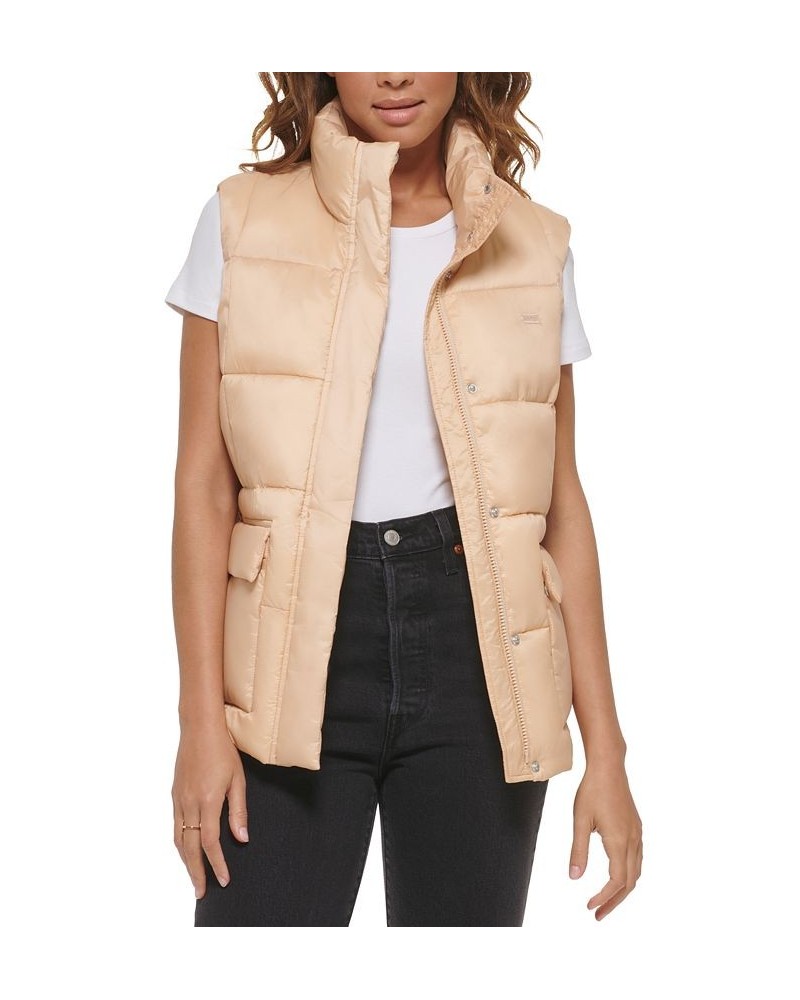 Women's Zippered Mock-Neck Puffer Vest Pink $32.20 Jackets