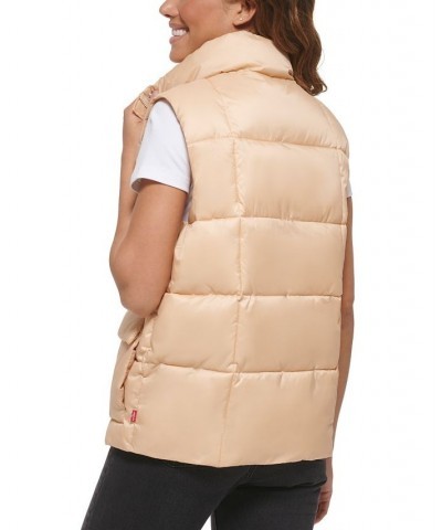 Women's Zippered Mock-Neck Puffer Vest Pink $32.20 Jackets