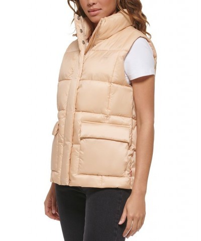 Women's Zippered Mock-Neck Puffer Vest Pink $32.20 Jackets