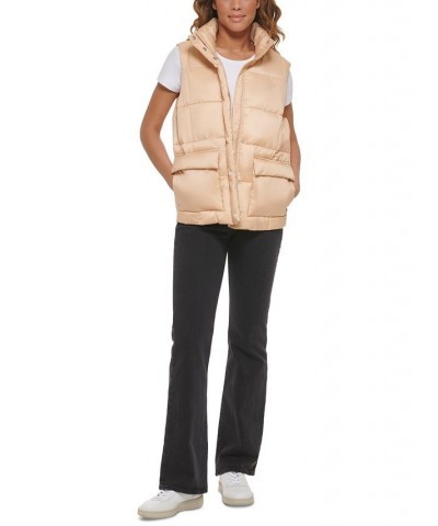 Women's Zippered Mock-Neck Puffer Vest Pink $32.20 Jackets