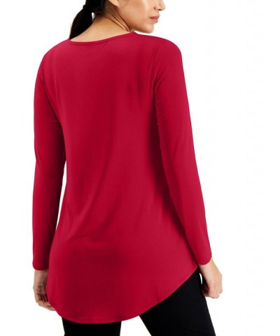 Petite V-Neck Pleat-Front Tunic Red $12.64 Tops