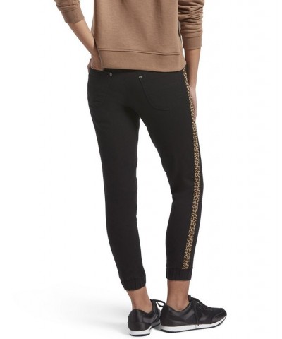 Leopard Side Stripe Denim Joggers Black Wash $27.84 Pants