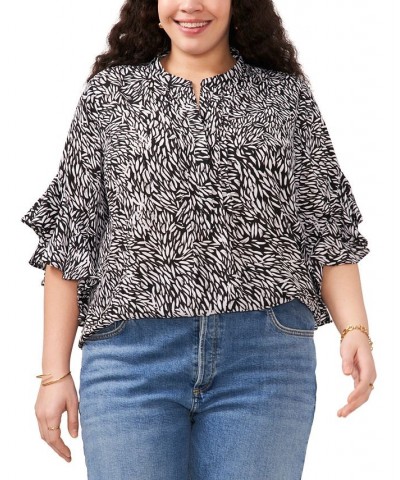 Plus Size Ruffled-Sleeve Pleated Top Rich Black $40.59 Tops