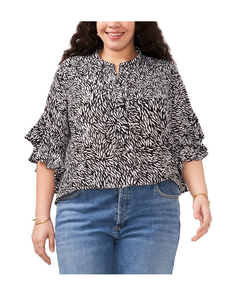 Plus Size Ruffled-Sleeve Pleated Top Rich Black $40.59 Tops