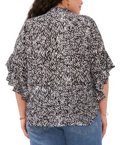 Plus Size Ruffled-Sleeve Pleated Top Rich Black $40.59 Tops