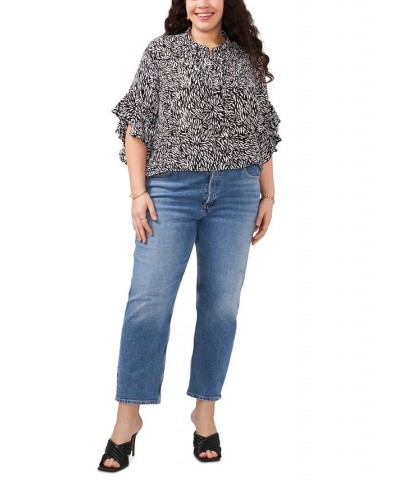 Plus Size Ruffled-Sleeve Pleated Top Rich Black $40.59 Tops