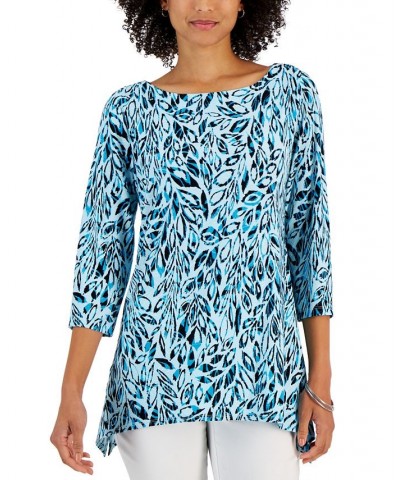 Women's Leaf Adventures Jacquard 3/4-Sleeve Tunic Blue $13.42 Tops