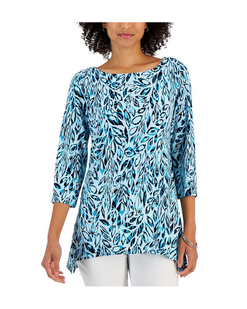 Women's Leaf Adventures Jacquard 3/4-Sleeve Tunic Blue $13.42 Tops