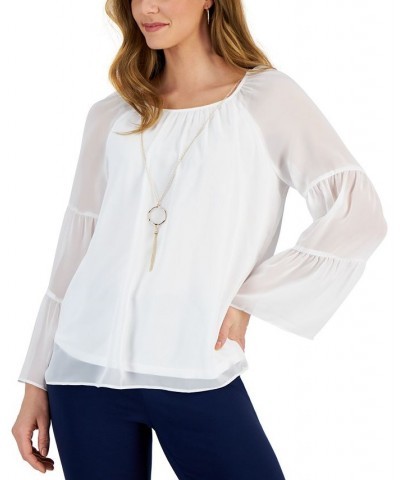 Women's Solid Tiered Necklace Top Bright White $19.08 Tops