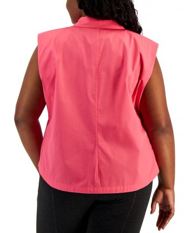 Plus Size Sleeveless Cotton Button-Up Shirt Pink $41.17 Tops