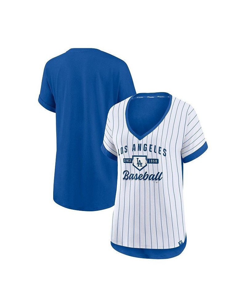 Women's White and Royal Los Angeles Dodgers Iconic Noise Factor Pinstripe V-Neck T-shirt White, Royal $25.19 Tops