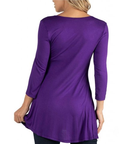 Three Quarter Sleeve V-Neck Maternity Tunic Top Purple $16.55 Tops