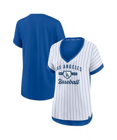 Women's White and Royal Los Angeles Dodgers Iconic Noise Factor Pinstripe V-Neck T-shirt White, Royal $25.19 Tops