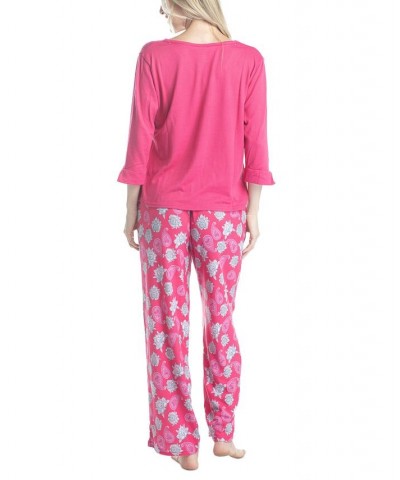 Women's 3/4 Sleeve Top & Boot-Cut Pajama Pants Set Pink $34.22 Sleepwear