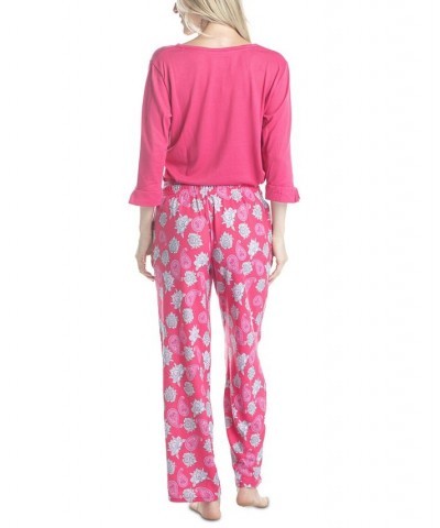 Women's 3/4 Sleeve Top & Boot-Cut Pajama Pants Set Pink $34.22 Sleepwear