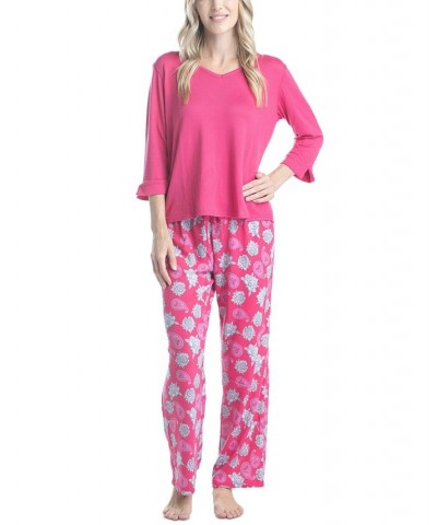 Women's 3/4 Sleeve Top & Boot-Cut Pajama Pants Set Pink $34.22 Sleepwear