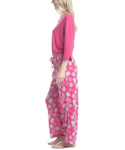 Women's 3/4 Sleeve Top & Boot-Cut Pajama Pants Set Pink $34.22 Sleepwear