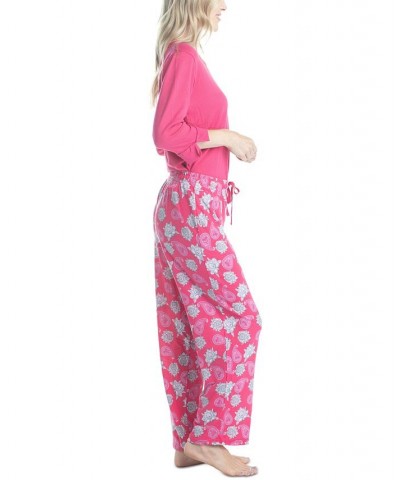 Women's 3/4 Sleeve Top & Boot-Cut Pajama Pants Set Pink $34.22 Sleepwear