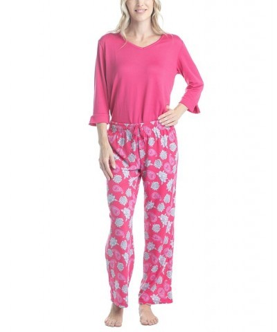 Women's 3/4 Sleeve Top & Boot-Cut Pajama Pants Set Pink $34.22 Sleepwear