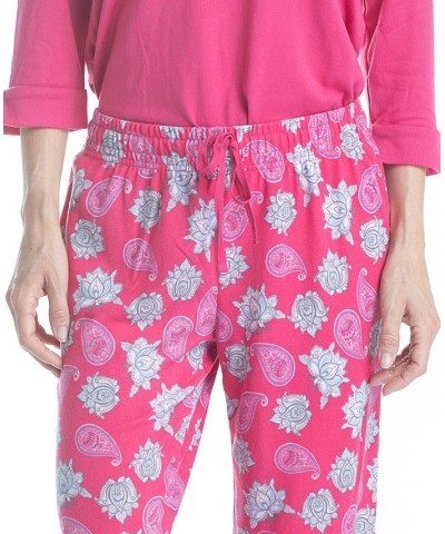 Women's 3/4 Sleeve Top & Boot-Cut Pajama Pants Set Pink $34.22 Sleepwear