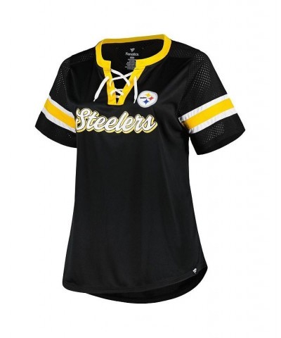 Women's Branded Black Pittsburgh Steelers Plus Size Original State Lace-Up T-shirt Black $36.00 Tops