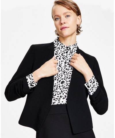 Women's Textured Crepe Scrunch-Sleeve Blazer Black $41.42 Jackets