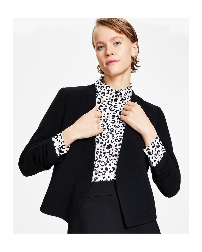 Women's Textured Crepe Scrunch-Sleeve Blazer Black $41.42 Jackets