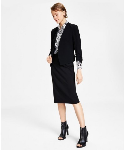 Women's Textured Crepe Scrunch-Sleeve Blazer Black $41.42 Jackets