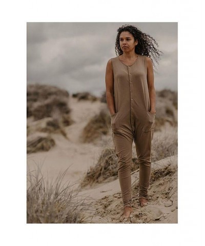 Women's Maternity Organic Cotton Free Range Jumpsuit Brown $40.00 Pants