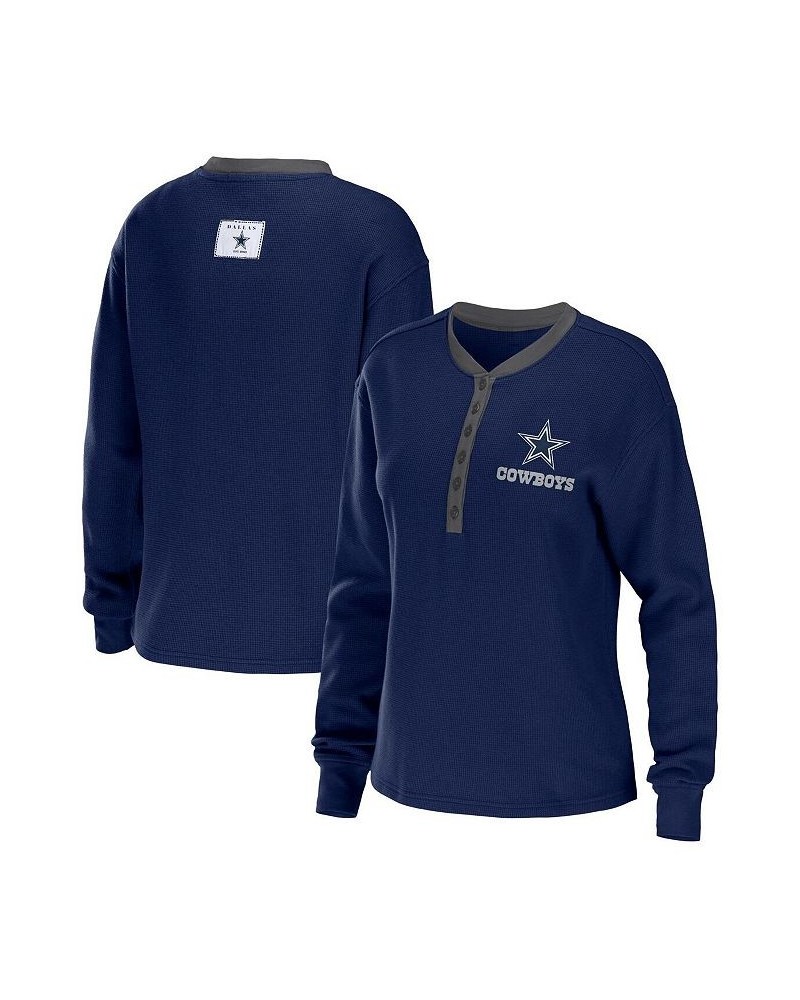 Women's Navy Dallas Cowboys Waffle Henley Long Sleeve T-shirt Navy $25.20 T-Shirts