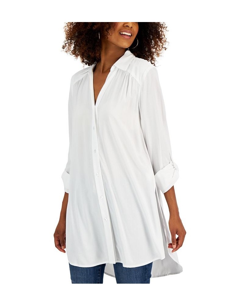 Women's Roll-Tab Button-Down Long Blouse White $24.28 Tops