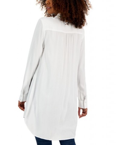 Women's Roll-Tab Button-Down Long Blouse White $24.28 Tops