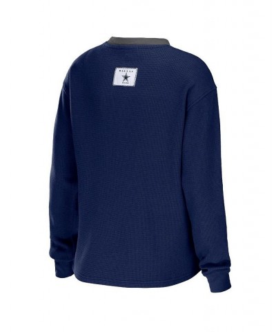 Women's Navy Dallas Cowboys Waffle Henley Long Sleeve T-shirt Navy $25.20 T-Shirts