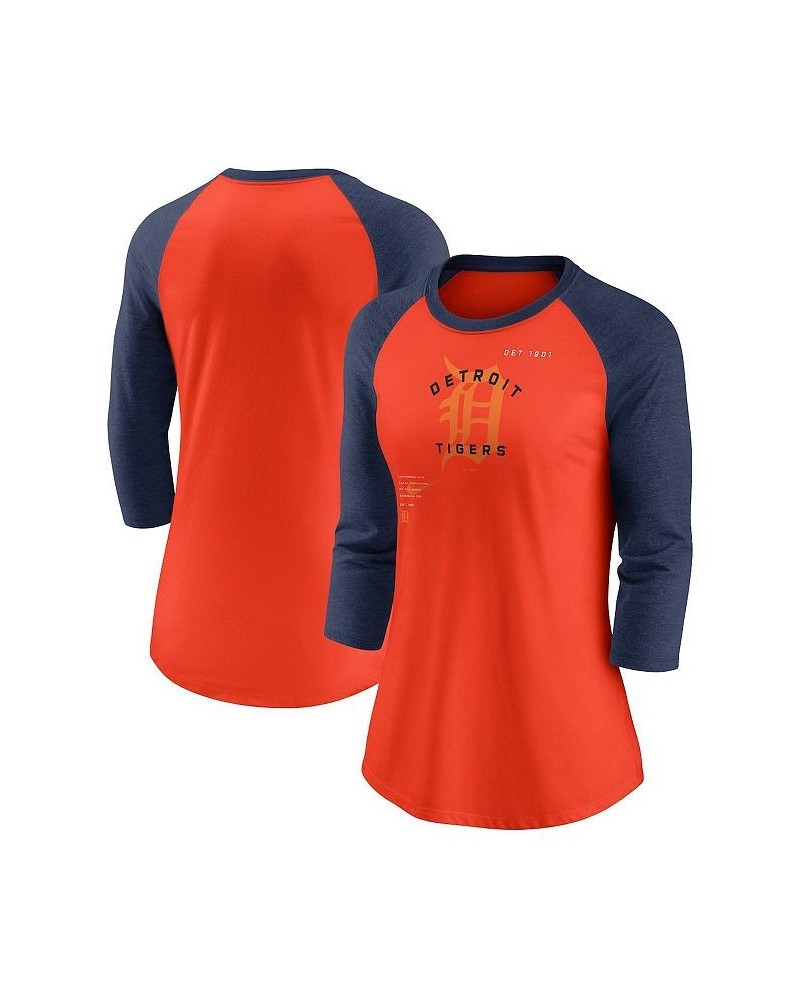 Women's Orange Navy Detroit Tigers Next Up Tri-Blend Raglan 3/4 -Sleeve T-shirt Orange, Navy $23.65 Tops