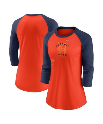 Women's Orange Navy Detroit Tigers Next Up Tri-Blend Raglan 3/4 -Sleeve T-shirt Orange, Navy $23.65 Tops