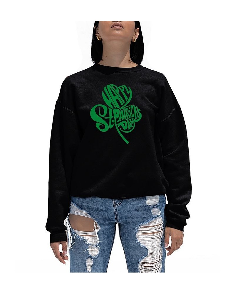 Women's St. Patrick's Day Shamrock Word Art Crewneck Sweatshirt Black $21.00 Sweatshirts