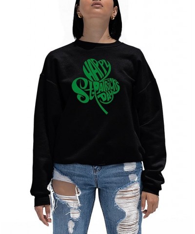 Women's St. Patrick's Day Shamrock Word Art Crewneck Sweatshirt Black $21.00 Sweatshirts