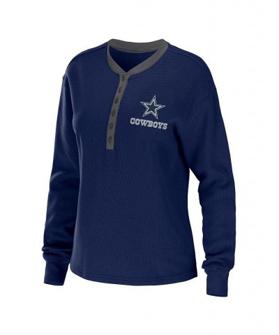 Women's Navy Dallas Cowboys Waffle Henley Long Sleeve T-shirt Navy $25.20 T-Shirts