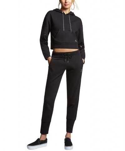 Women's Cropped Logo Sequin Hoodie Black $34.68 Tops