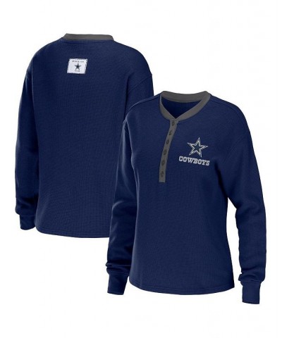 Women's Navy Dallas Cowboys Waffle Henley Long Sleeve T-shirt Navy $25.20 T-Shirts