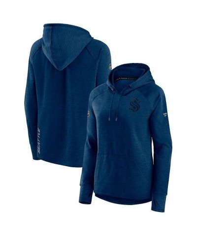 Women's Seattle Kraken Authentic Pro Road Performance Raglan Pullover Hoodie Heather Deep Sea Blue $48.59 Sweatshirts