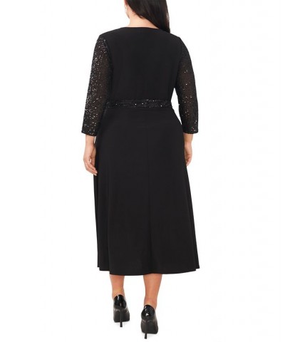 Plus Size V-Neck 3/4-Sleeve Jersey Midi Dress Black $46.87 Dresses