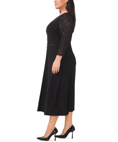 Plus Size V-Neck 3/4-Sleeve Jersey Midi Dress Black $46.87 Dresses