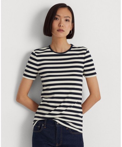 Petite Striped Crewneck T-Shirt Navy $35.45 Tops