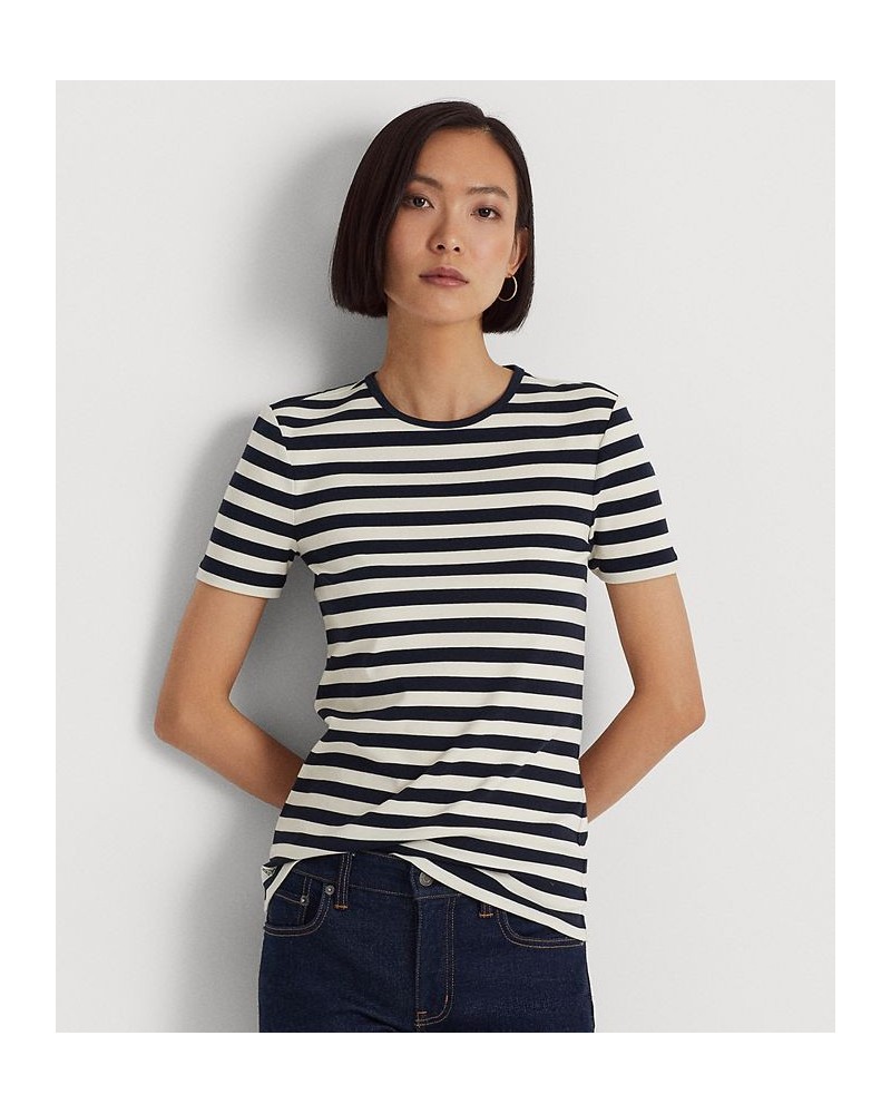 Petite Striped Crewneck T-Shirt Navy $35.45 Tops